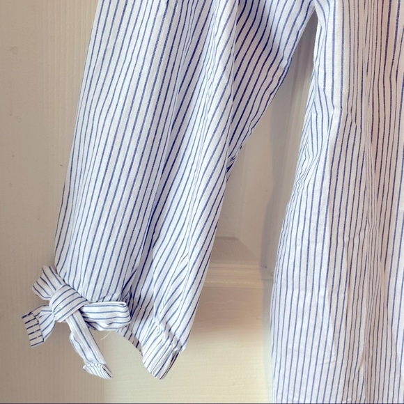 Potters Pot - women’s striped off shoulder top with tie at wrist. Size medium - Picture 7 of 11